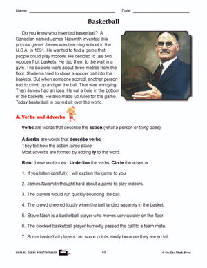 Basketball Writing & Grammar Lesson Grade 3 (verb and adverbs)