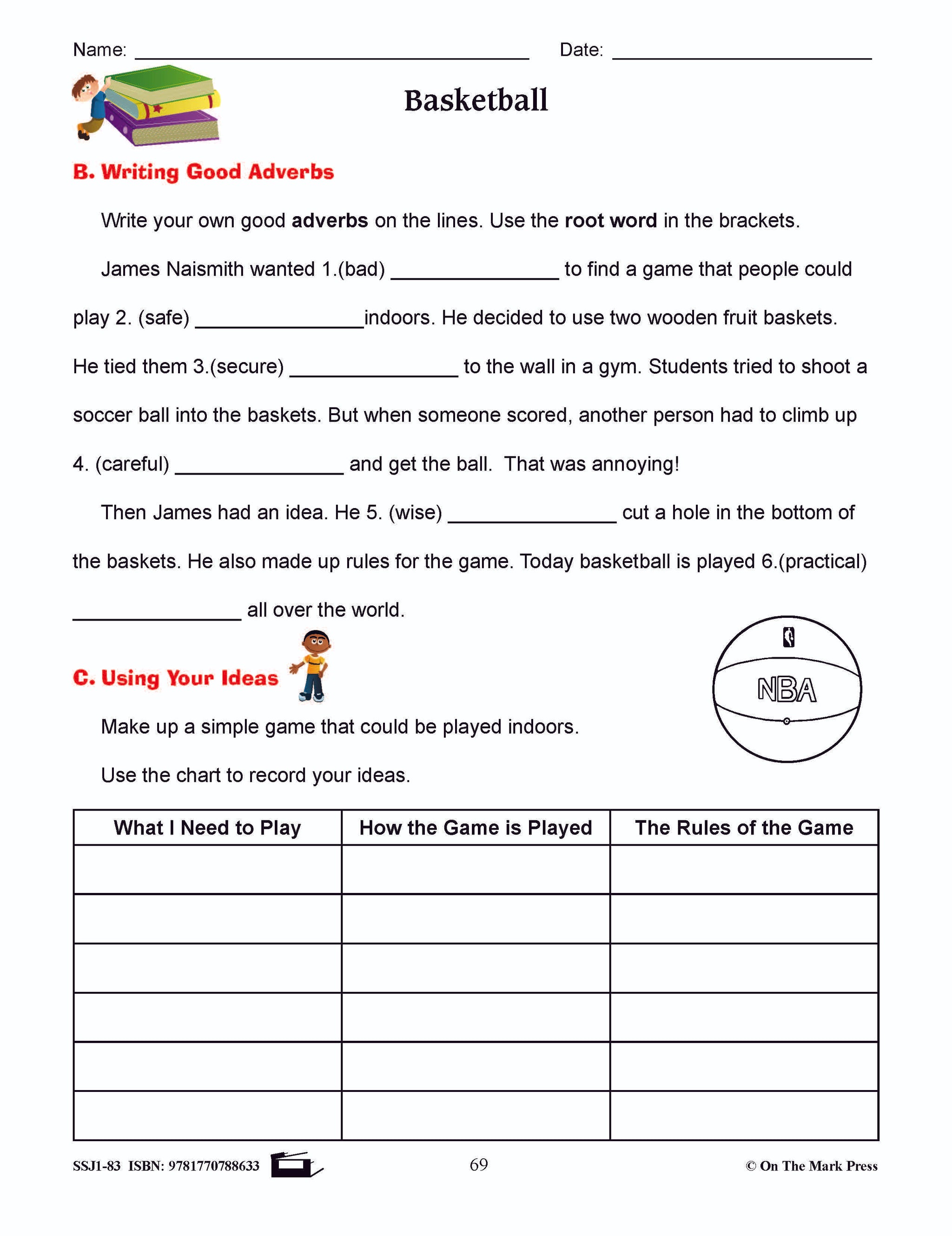 Basketball Writing & Grammar Lesson Grade 3 (verb and adverbs)