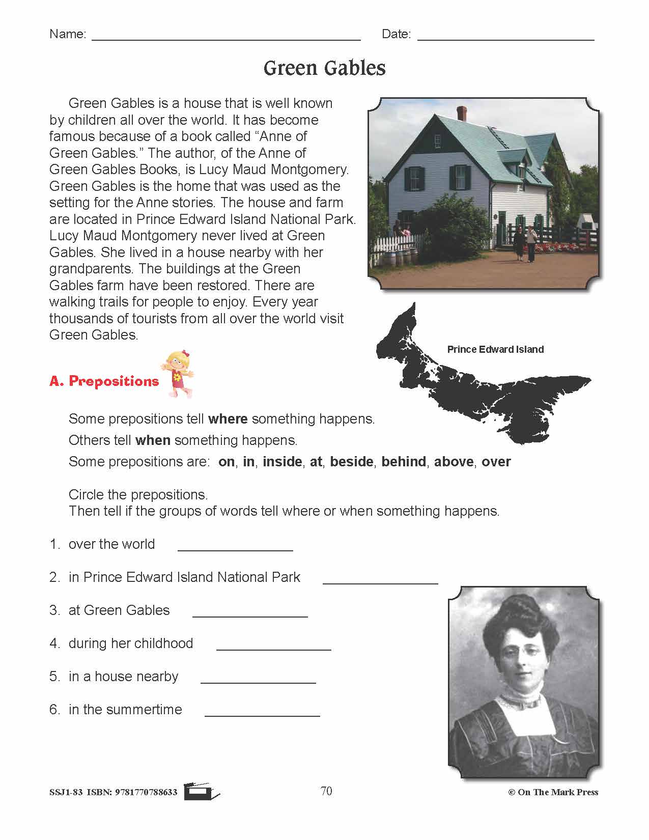 Green Gables Writing & Grammar Lesson Grade 3 (prepositions)