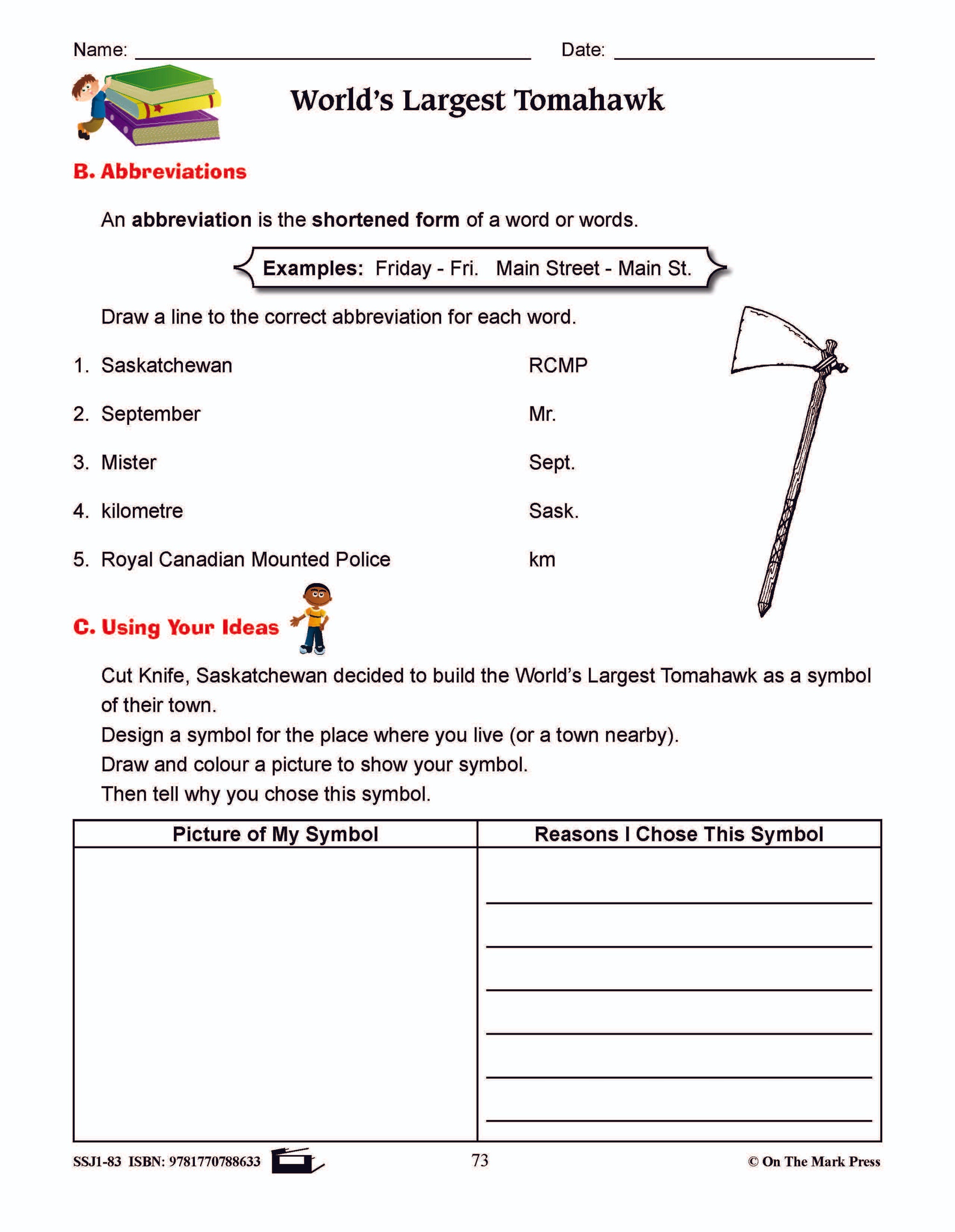 World's Largest Tomahawk Writing & Grammar Lesson Grade 3 (contractions/abbreviation)