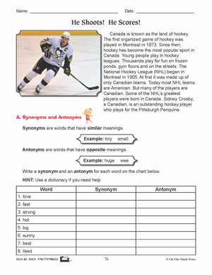 He Shoots! He Scores! Writing & Grammar Lesson Grade 3 (synonyms/antonyms)