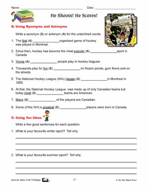 He Shoots! He Scores! Writing & Grammar Lesson Grade 3 (synonyms/antonyms)