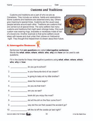 Customs & Traditions Writing & Grammar Lesson Grade 3 (interrogative sentences)