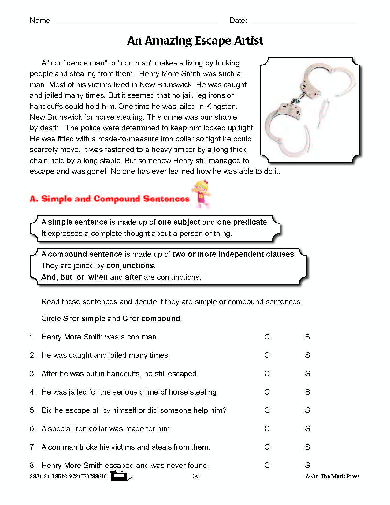 An Amazing Escape Artist Writing and Grammar Lesson (simple/compound sentences) Grade 4