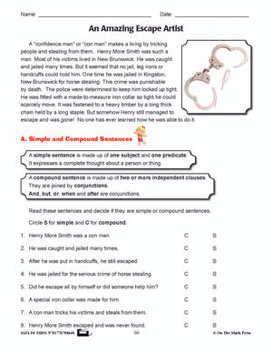 An Amazing Escape Artist Writing and Grammar Lesson (simple/compound sentences) Grade 4