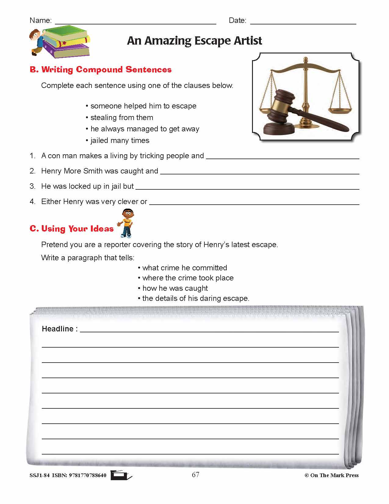 An Amazing Escape Artist Writing and Grammar Lesson (simple/compound sentences) Grade 4