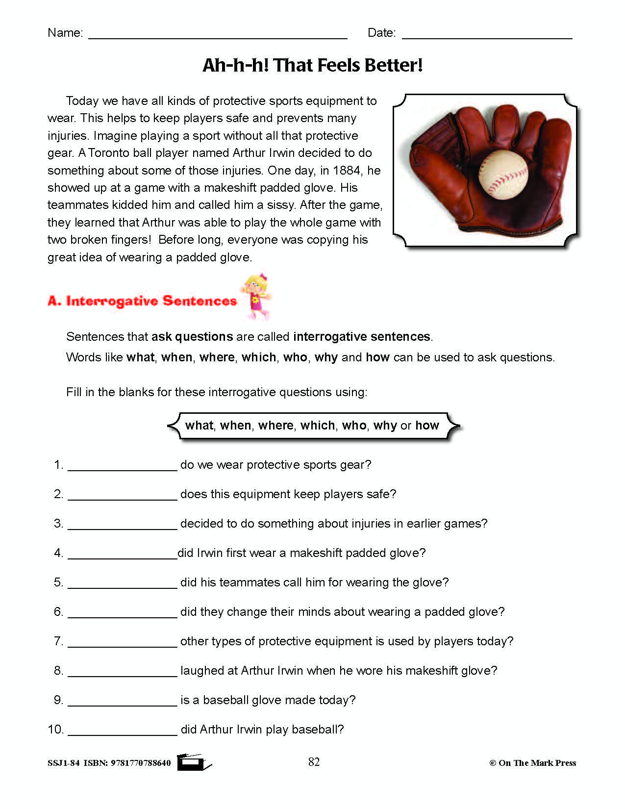 Ah-H-H! That Feels Better! Writing & Grammar  Worksheets Grade 4  (interrogative words)
