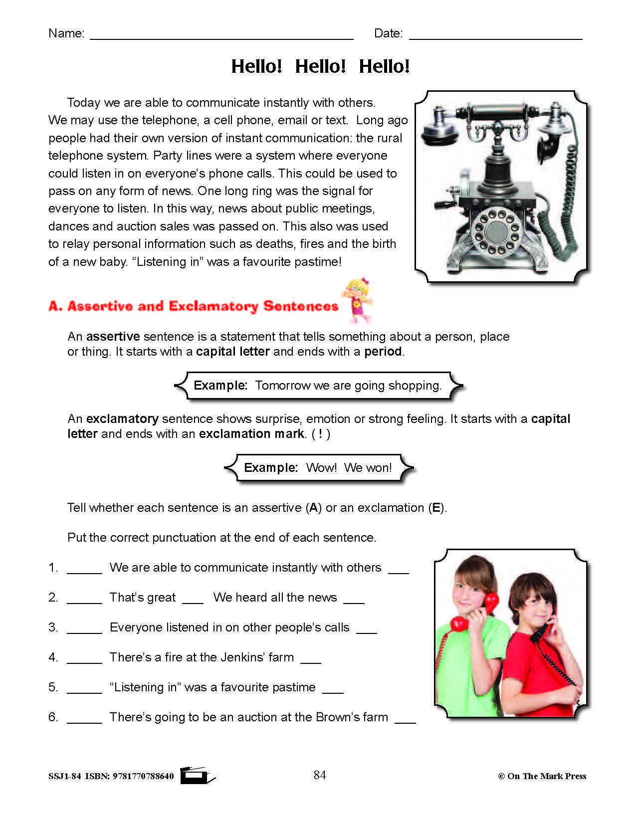 Hello! Hello! Hello! Writing & Grammar Lesson Grade 4 (types of sentences)