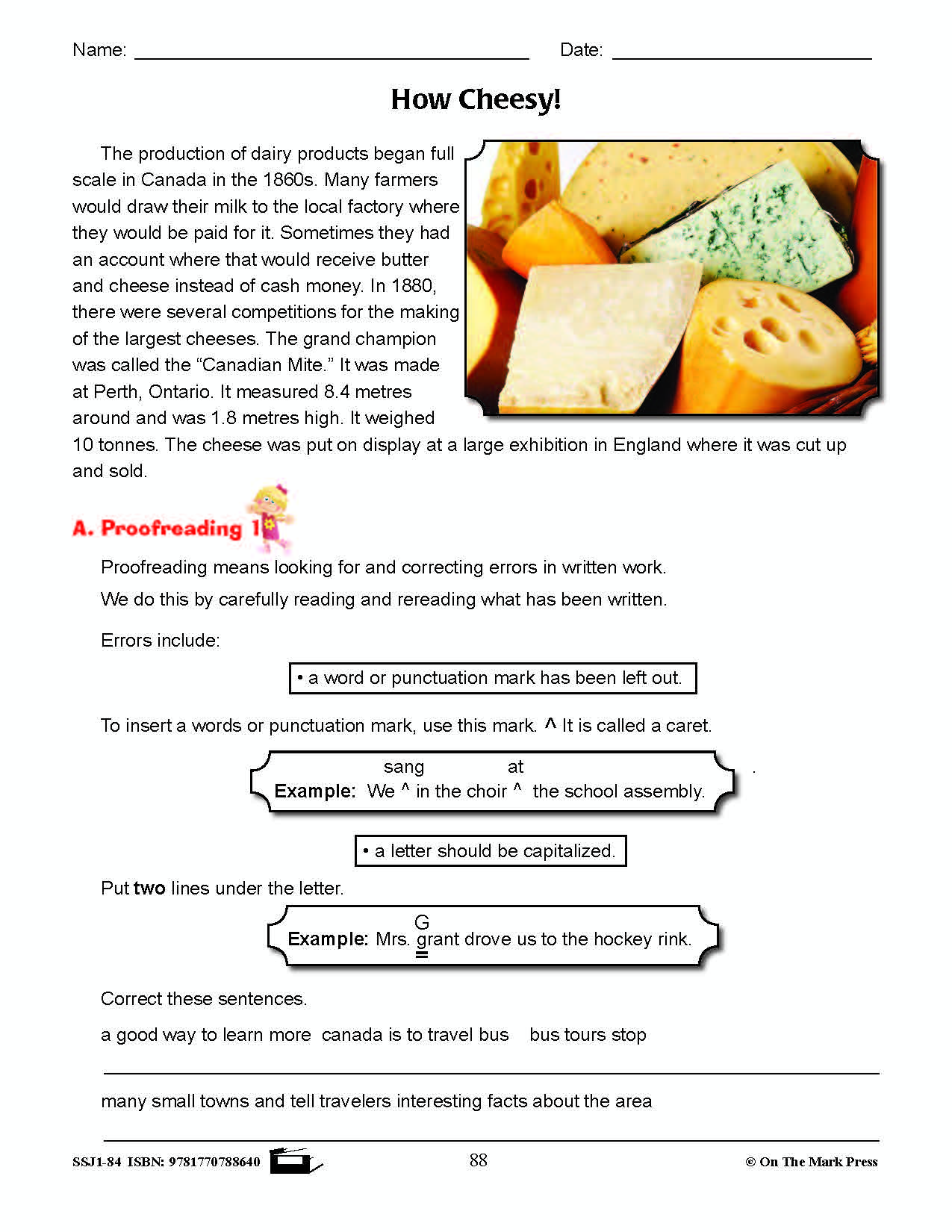 How Cheesy! Writing & Grammar Lesson Grade 4 (identifying punctuation/proofreading)