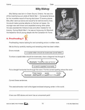 Billy Bishop Writing & Grammar Lesson Grade 4 (proofreading)