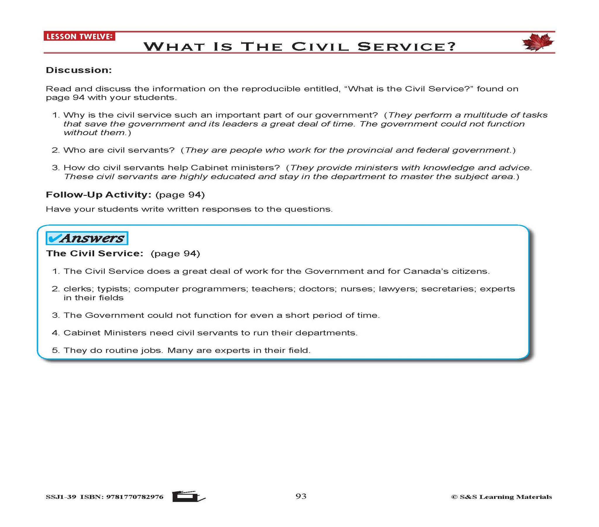 Canadian Government Lesson: What is the Civil Service? Grades 5+