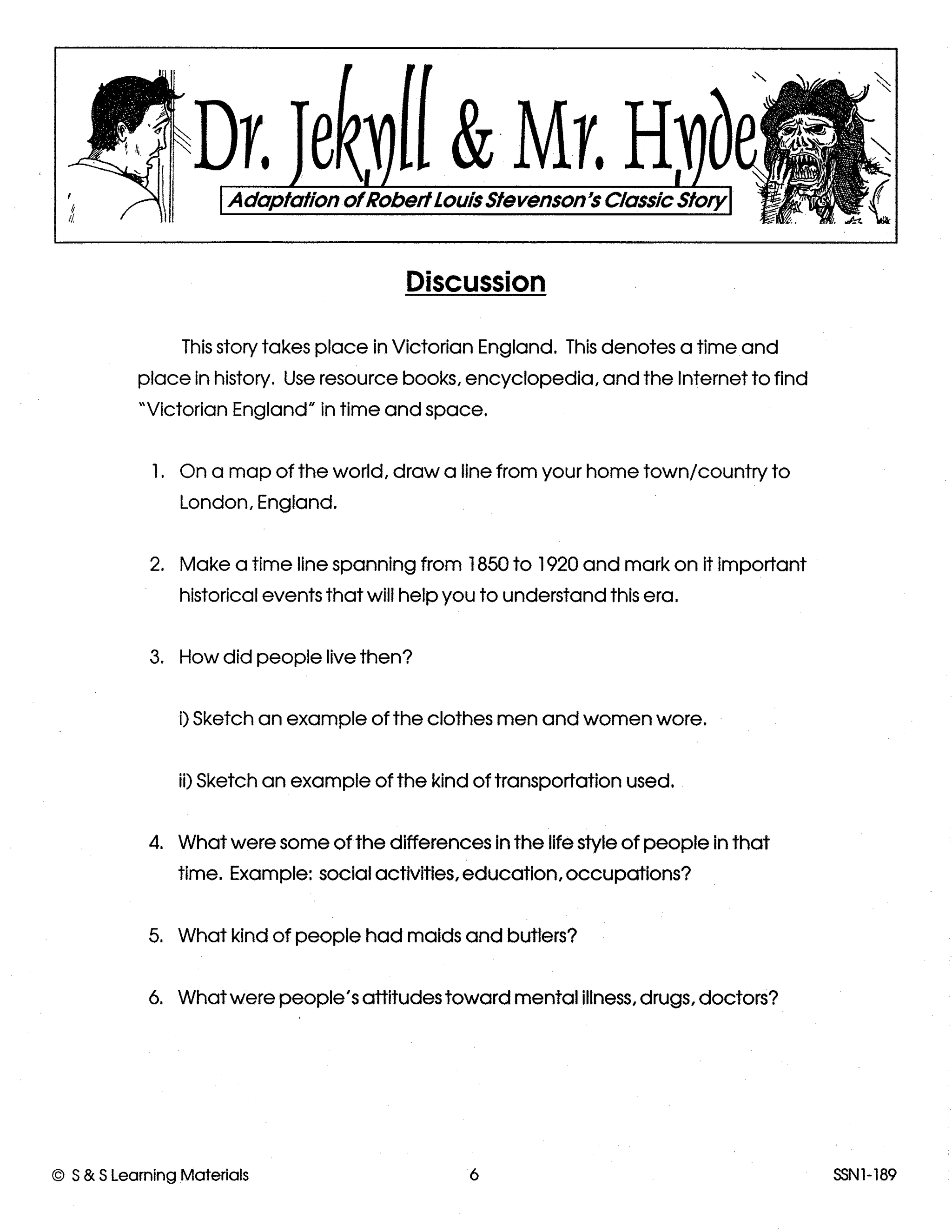 Dr. Jekyll & Mr. Hyde Lit Link/Novel Study Guide Gr. 4-6