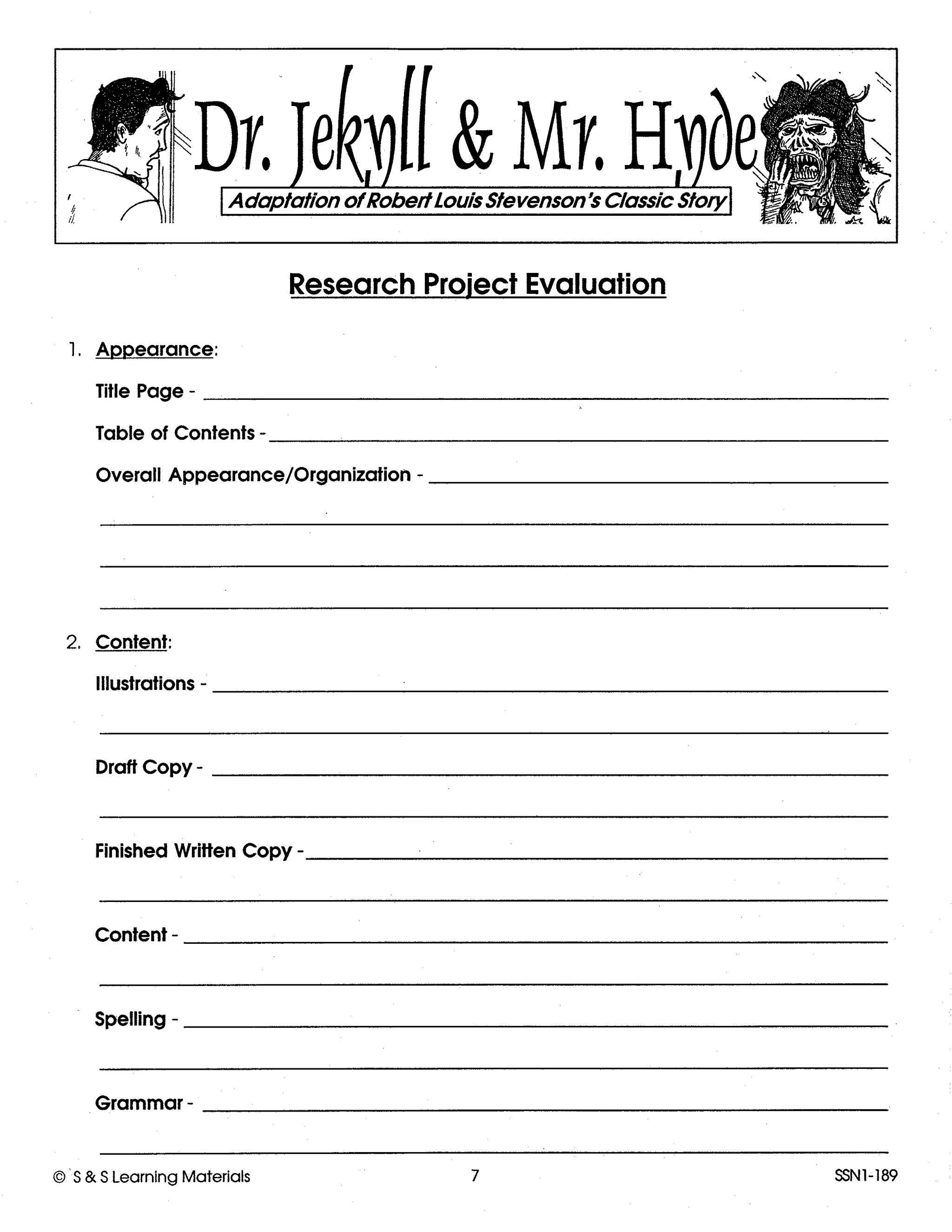 Dr. Jekyll & Mr. Hyde Lit Link/Novel Study Guide Gr. 4-6