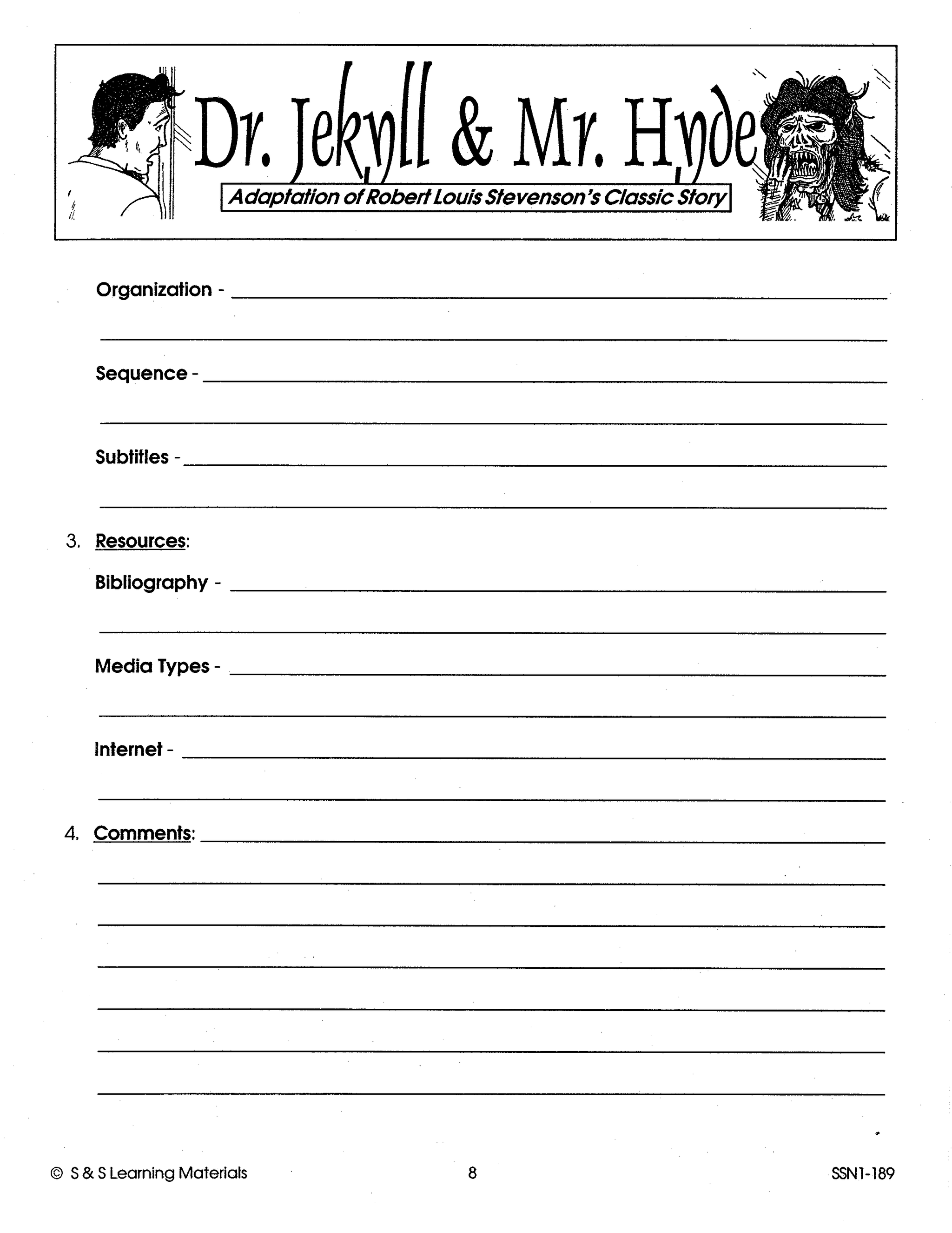 Dr. Jekyll & Mr. Hyde Lit Link/Novel Study Guide Gr. 4-6