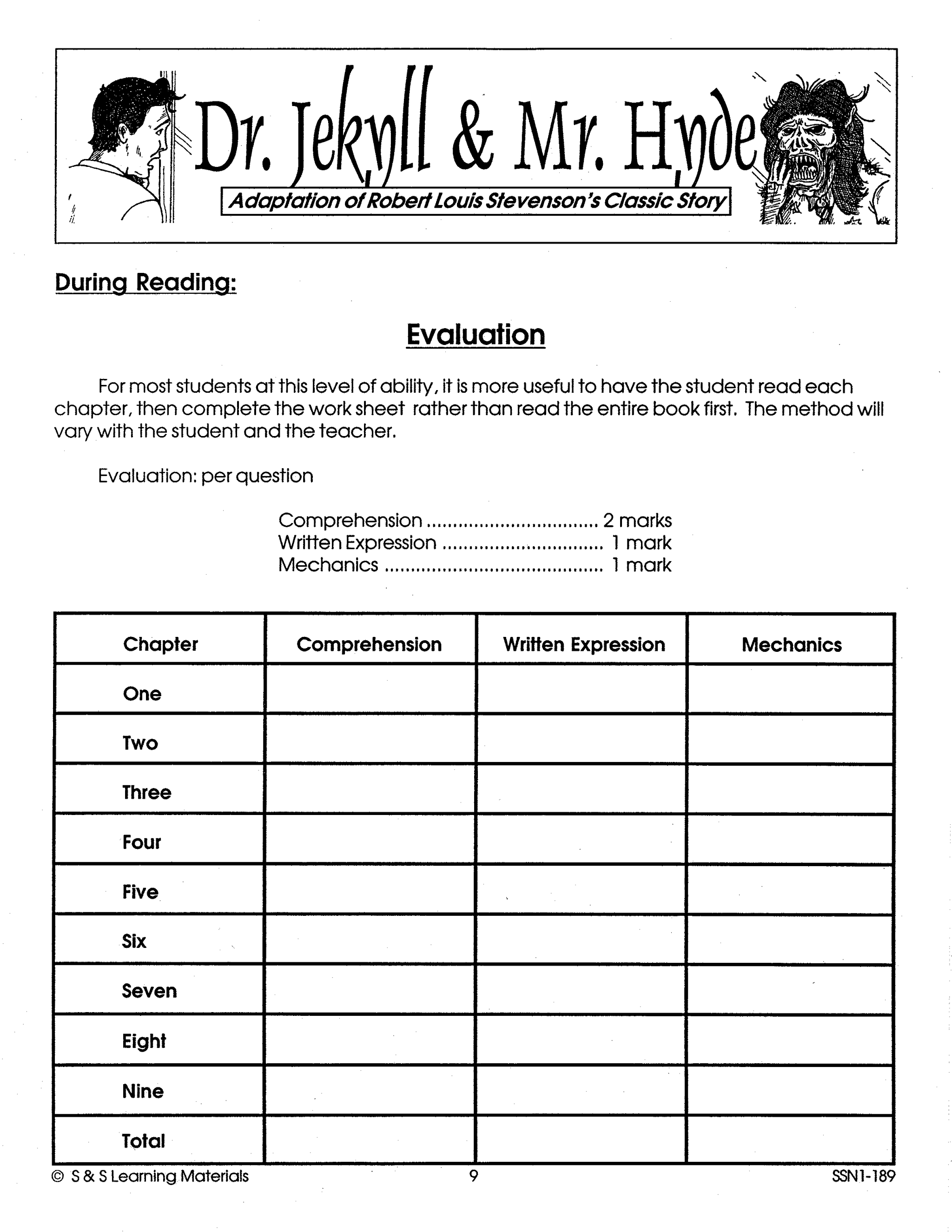 Dr. Jekyll & Mr. Hyde Lit Link/Novel Study Guide Gr. 4-6