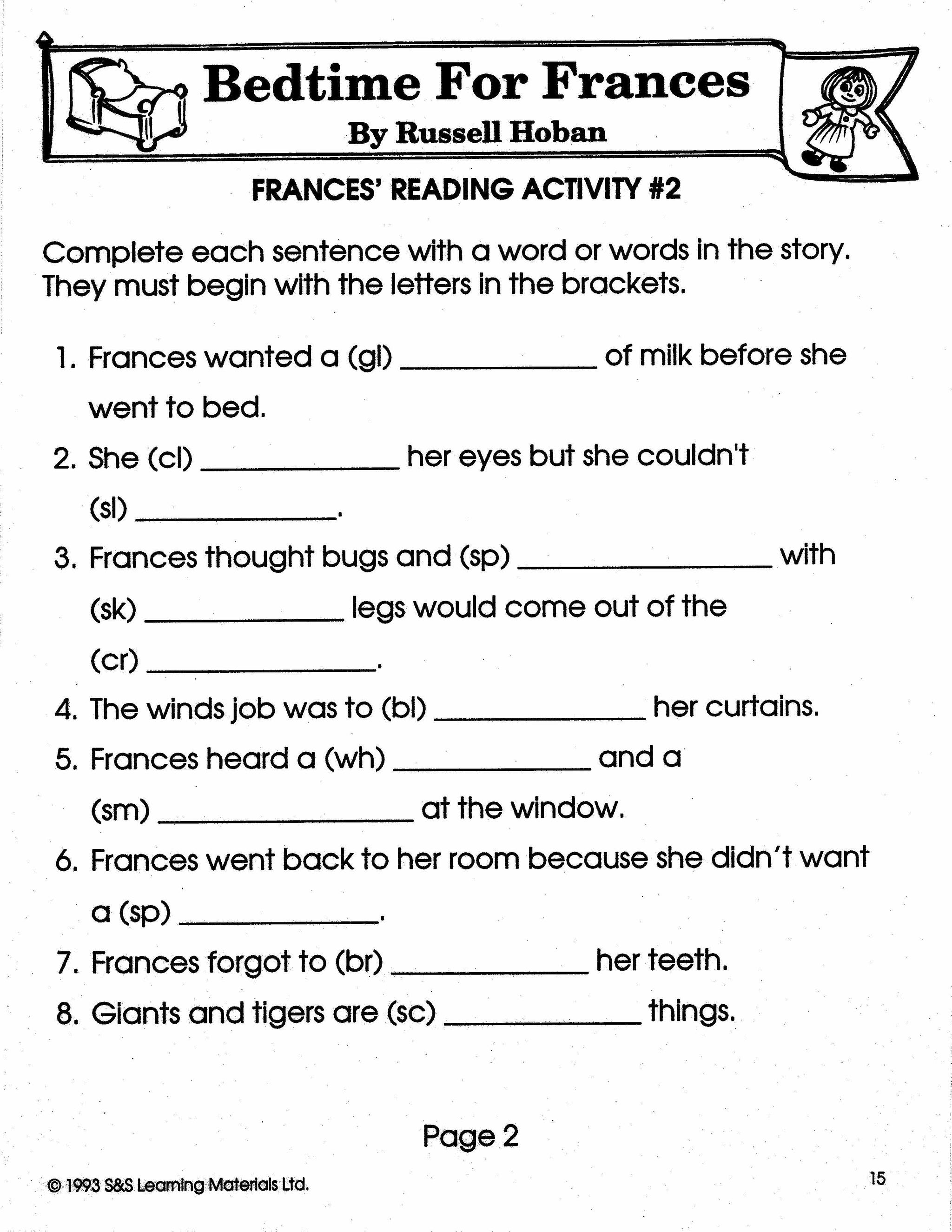 Bedtime for Frances Lit Link/Novel Study Grades 1-3
