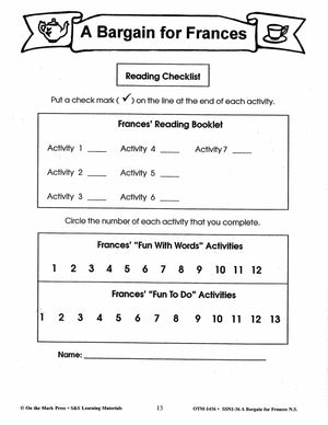 A Bargain for Frances Lit Link/Novel Study Grades 1-3