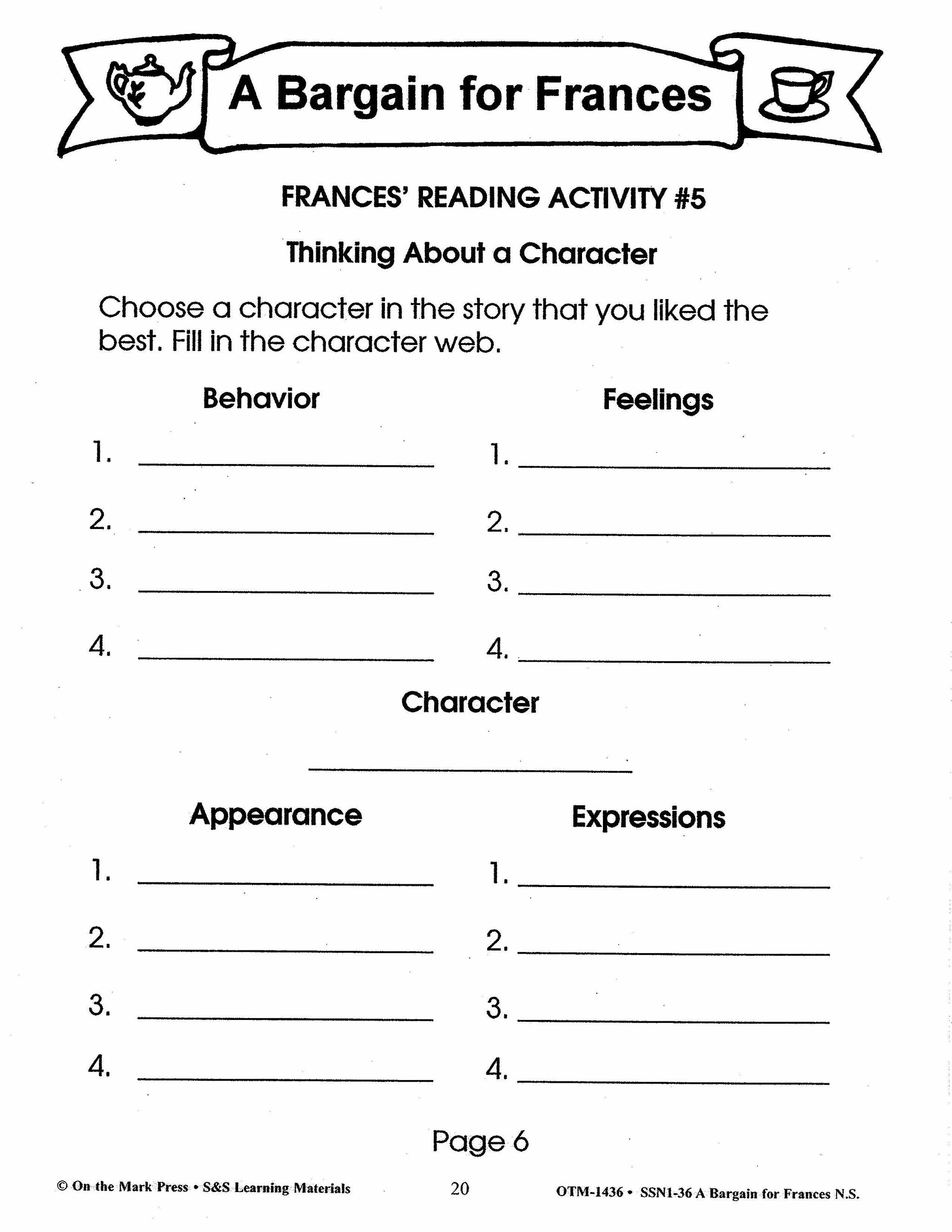 A Bargain for Frances Lit Link/Novel Study Grades 1-3