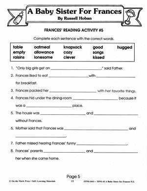 A Baby Sister for Frances Lit Link/Novel Study Grades 1-3