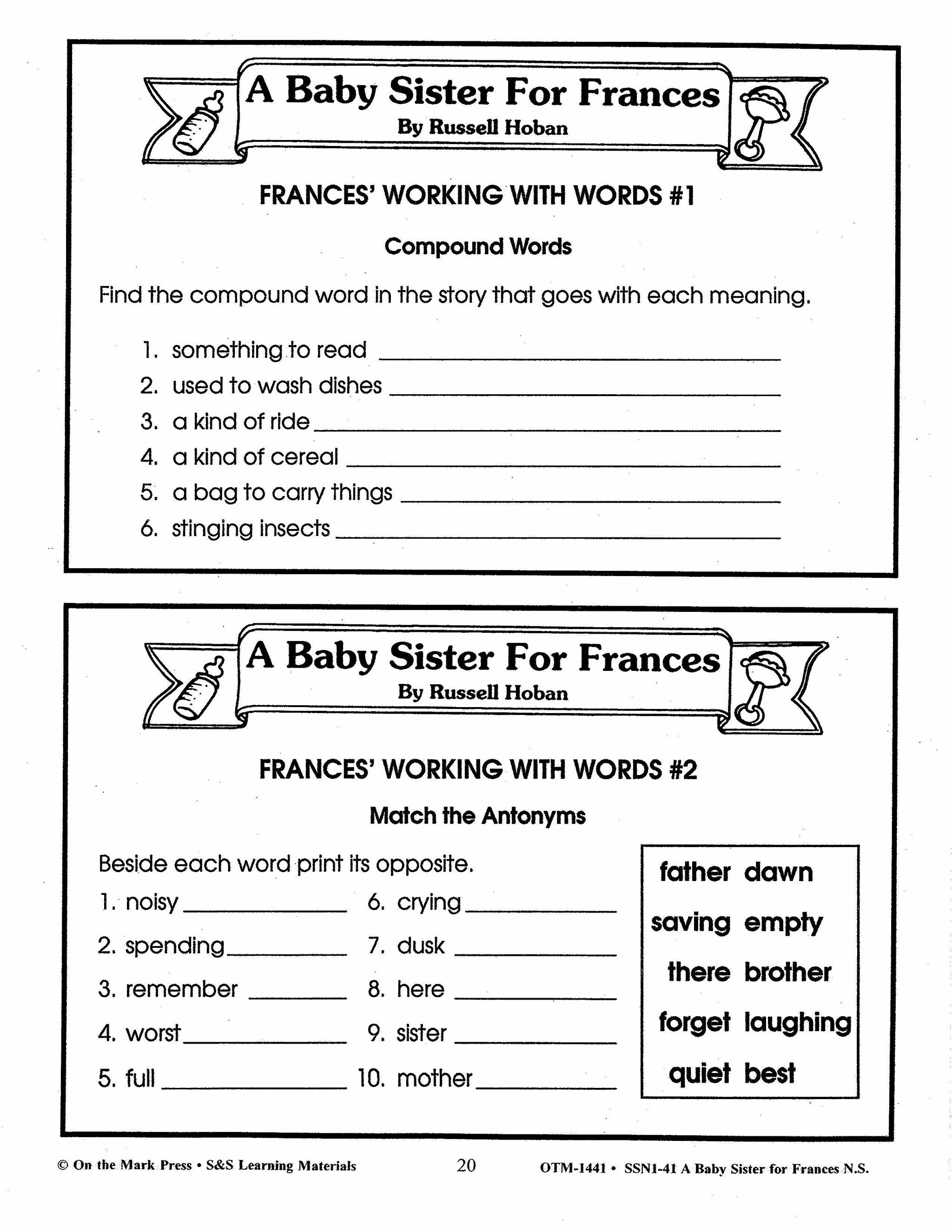 A Baby Sister for Frances Lit Link/Novel Study Grades 1-3