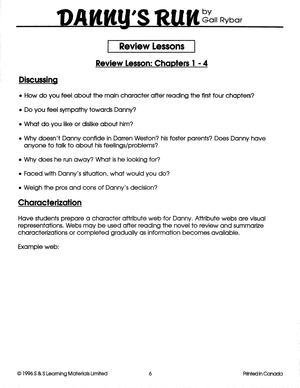 Danny's Run, Lit Link/Novel Study Guide Gr. 4-6