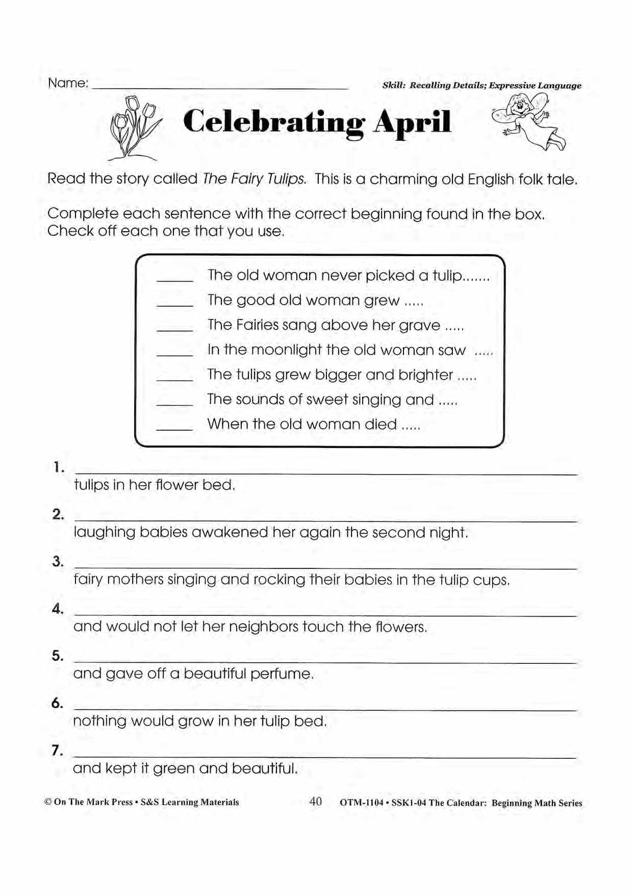 Monthly Calendar Stories & Activities Grades 1-3