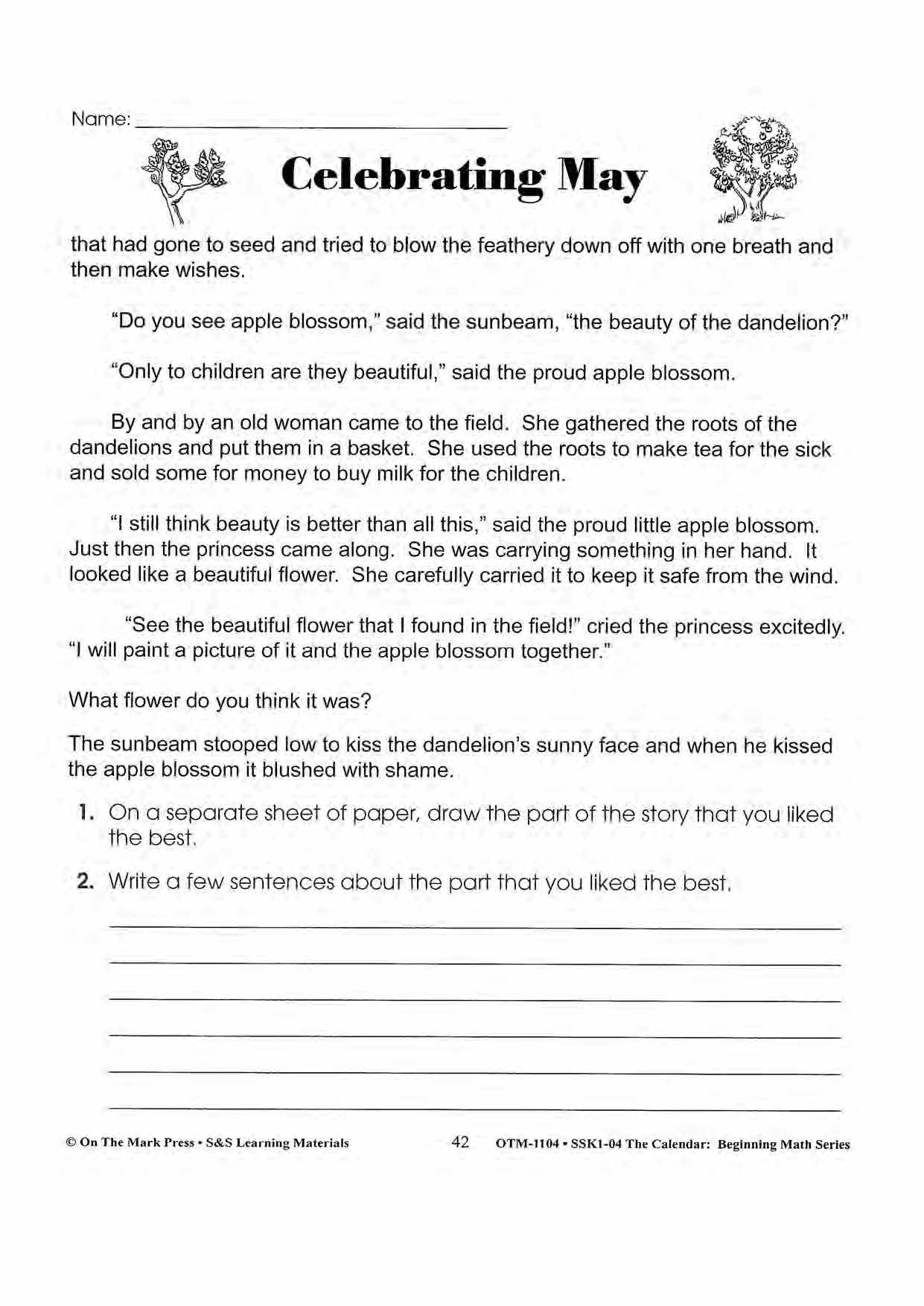 Monthly Calendar Stories & Activities Grades 1-3