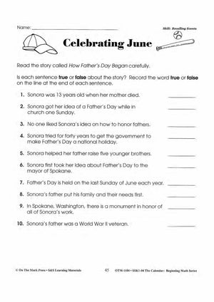 Monthly Calendar Stories & Activities Grades 1-3
