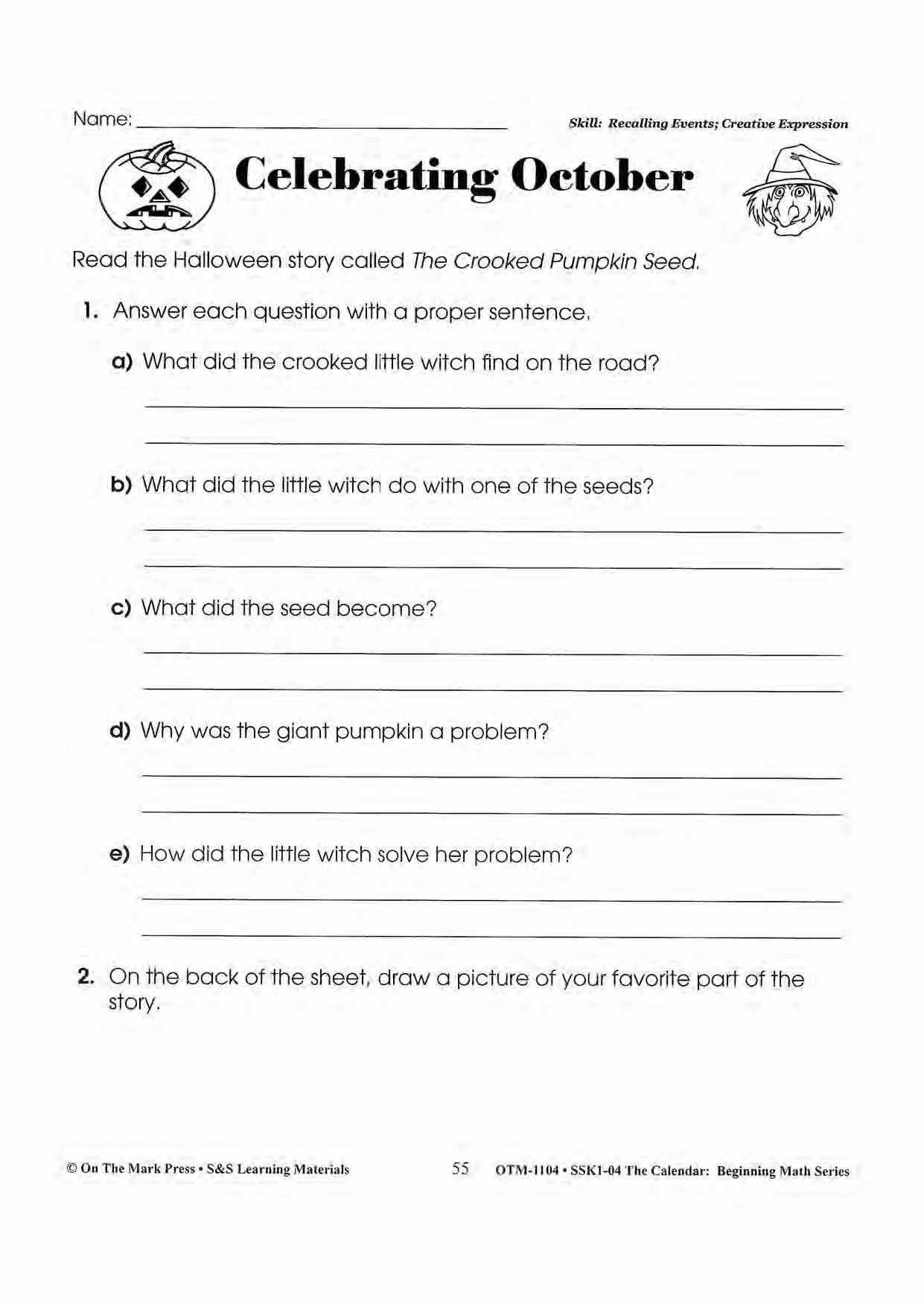 Monthly Calendar Stories & Activities Grades 1-3