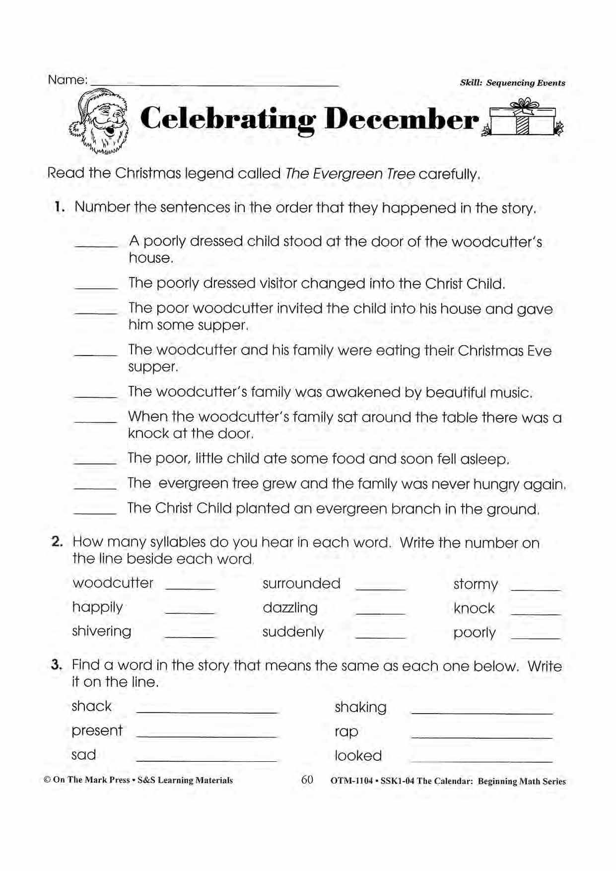 Monthly Calendar Stories & Activities Grades 1-3