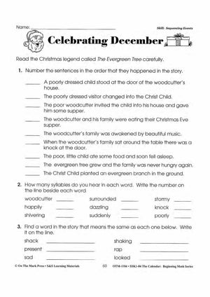 Monthly Calendar Stories & Activities Grades 1-3