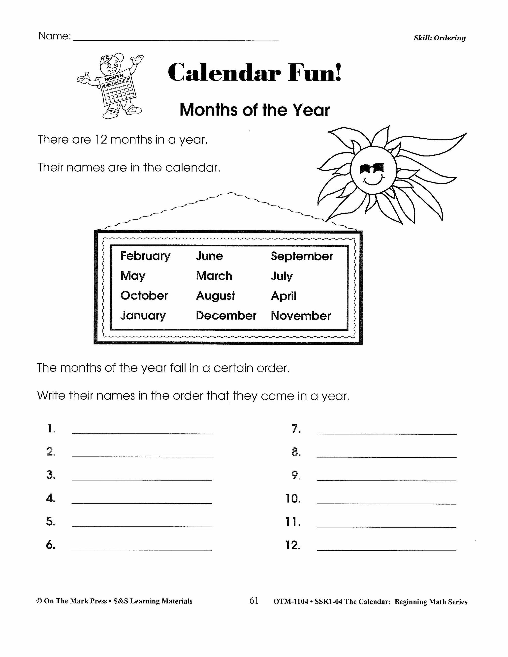 Calendar Activities Grades 1-3