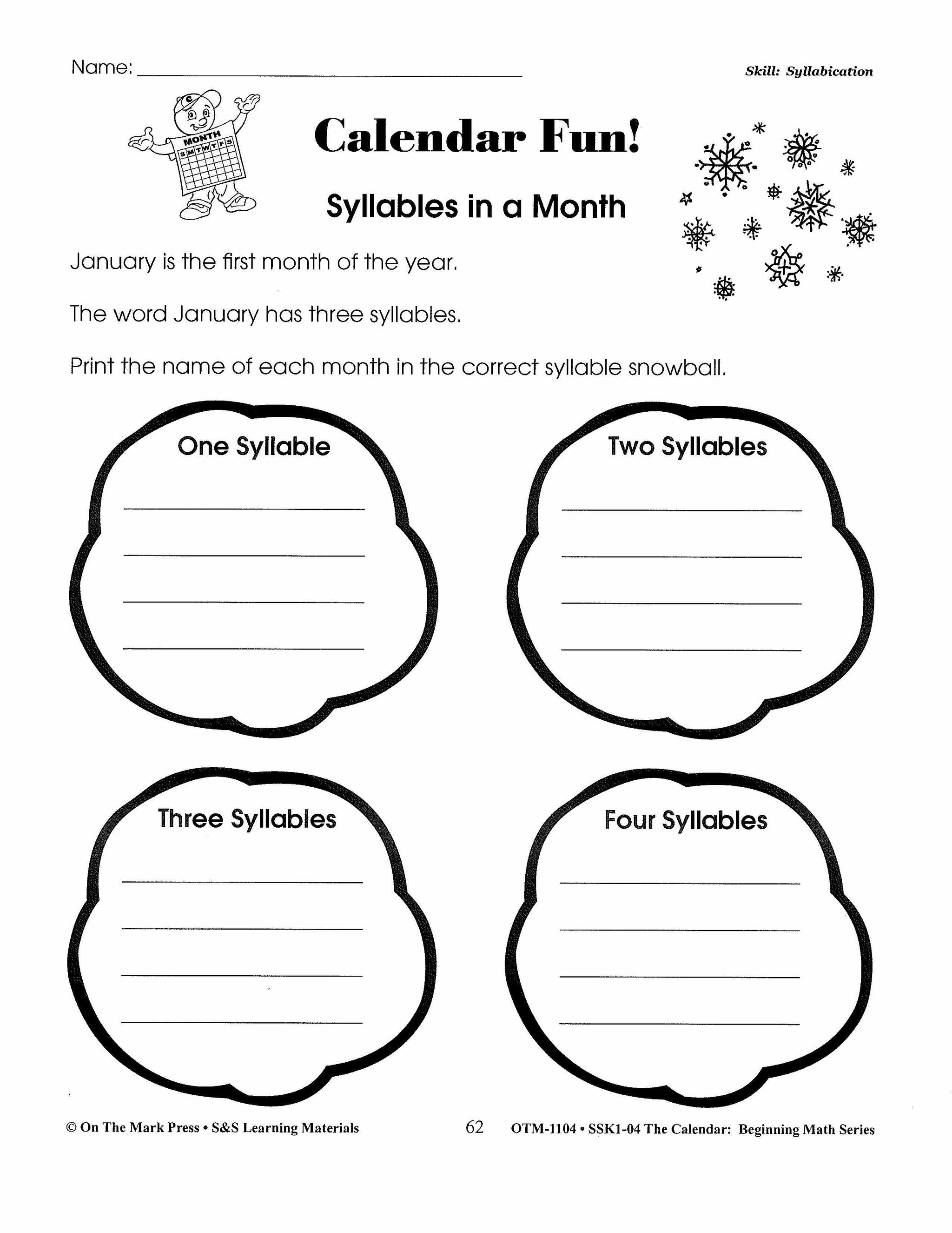 Calendar Activities Grades 1-3