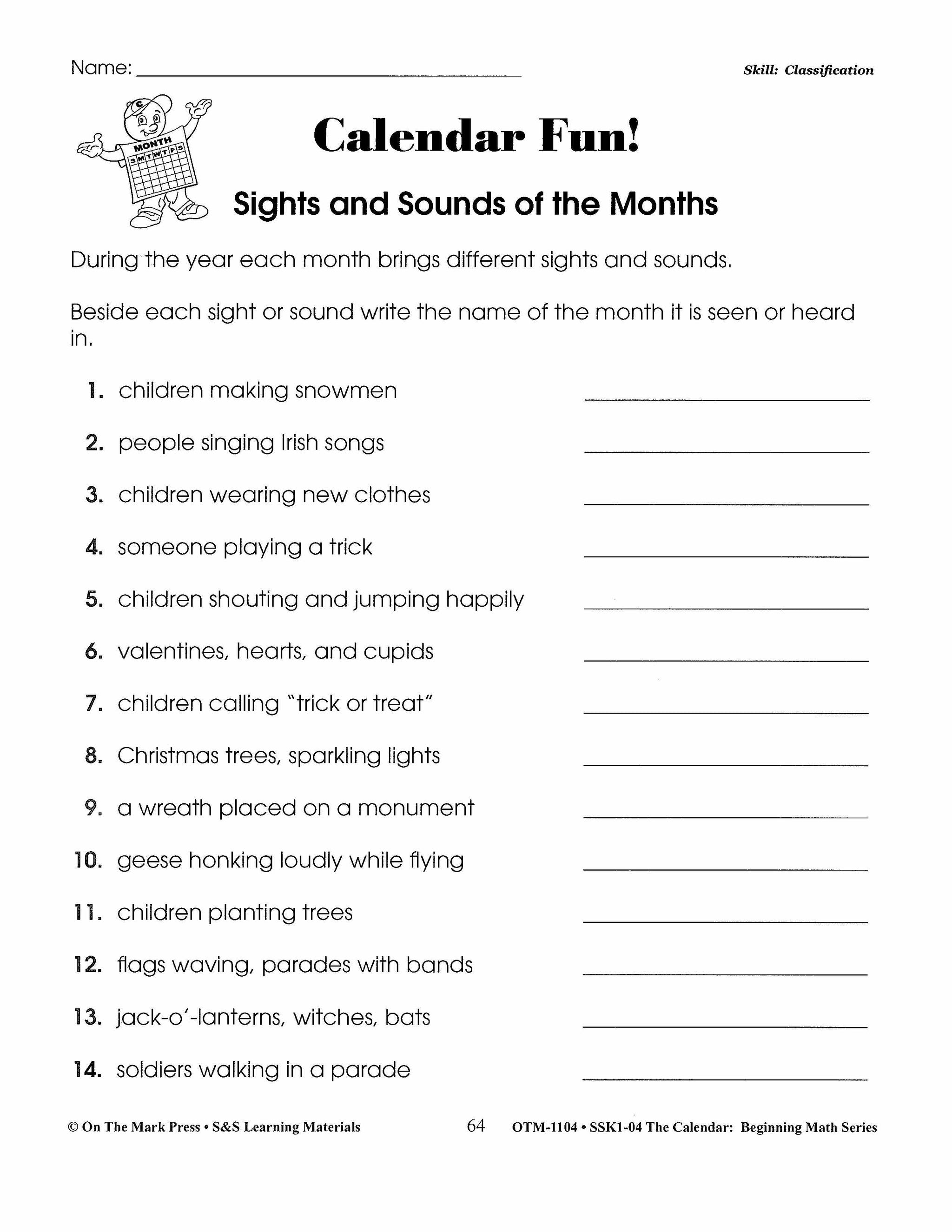 Calendar Activities Grades 1-3