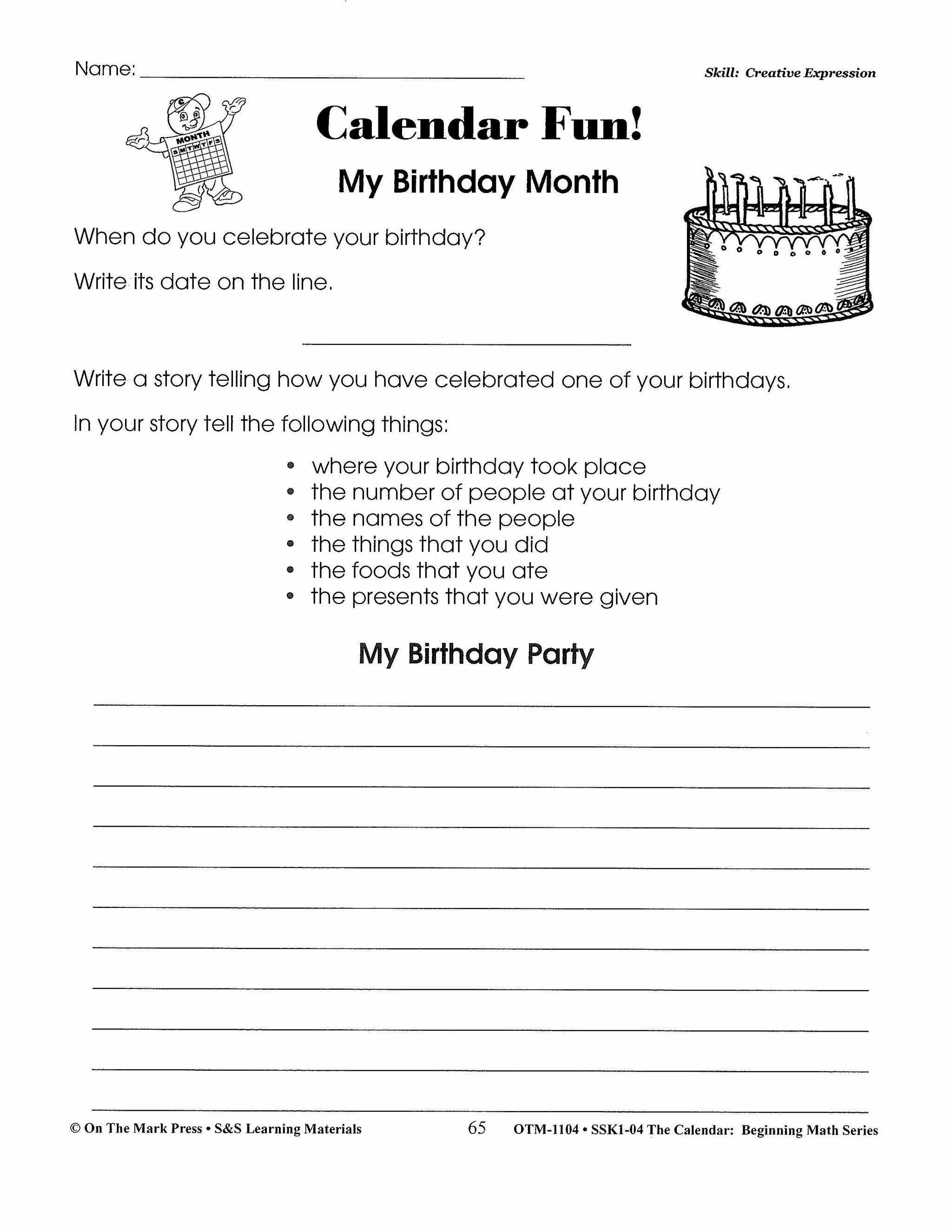 Calendar Activities Grades 1-3