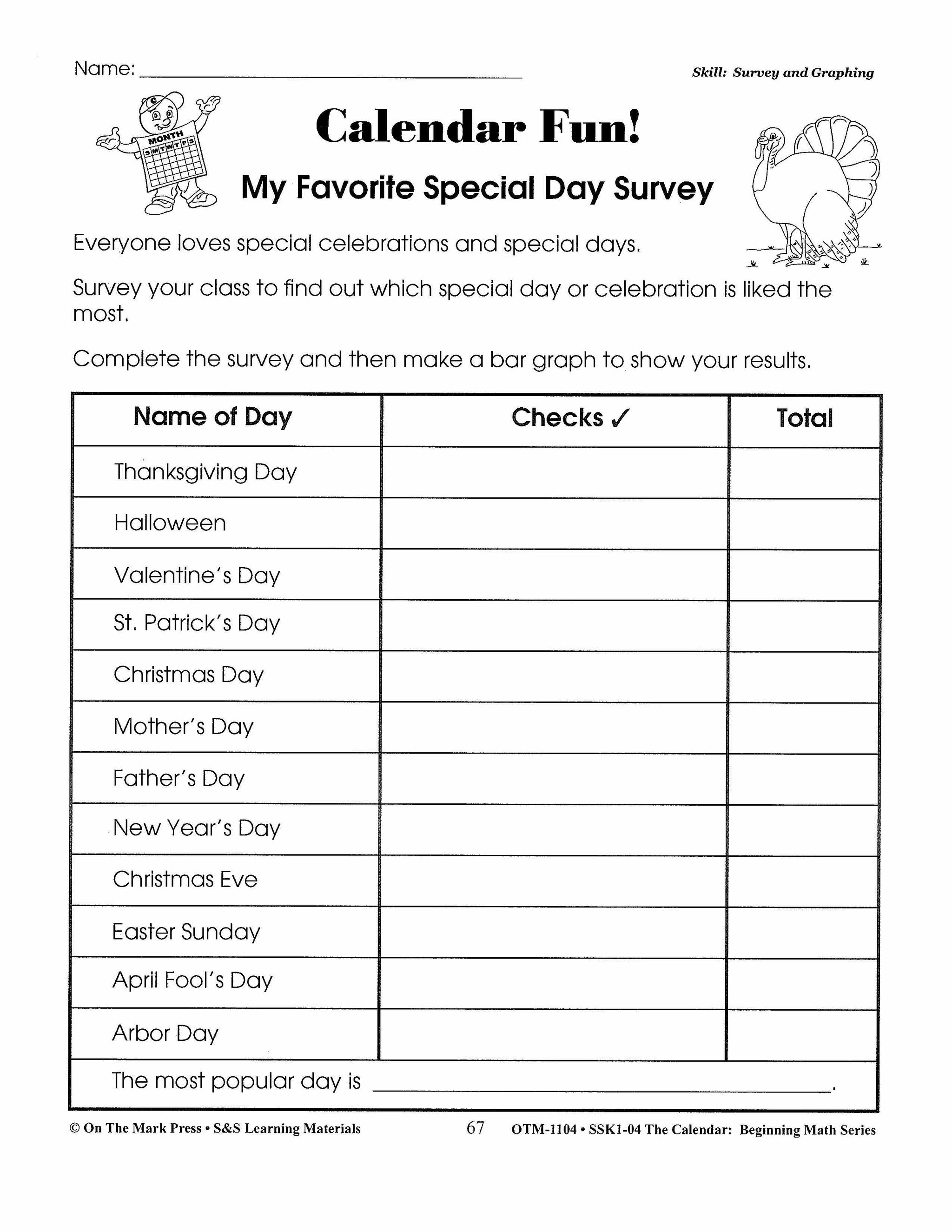 Calendar Activities Grades 1-3