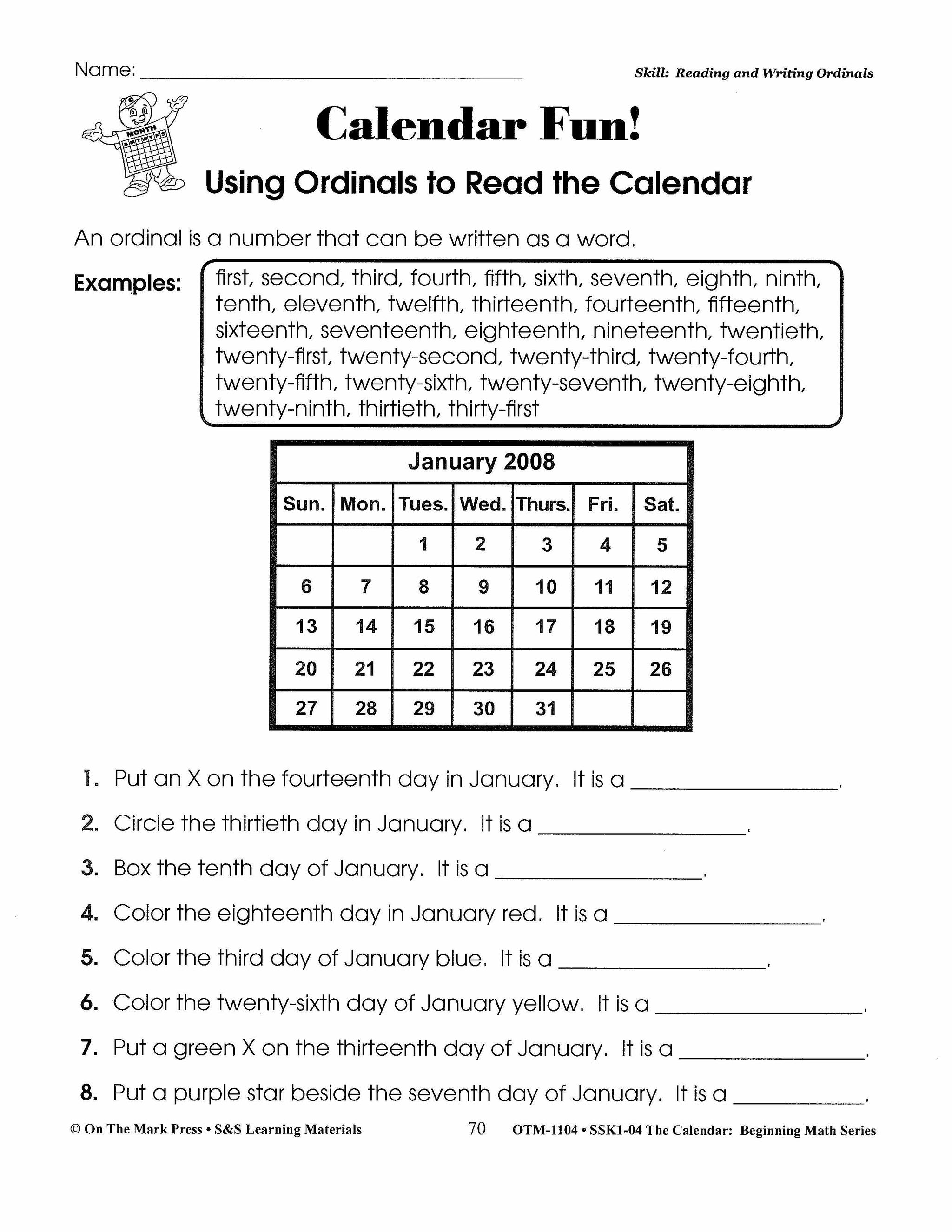 Calendar Activities Grades 1-3