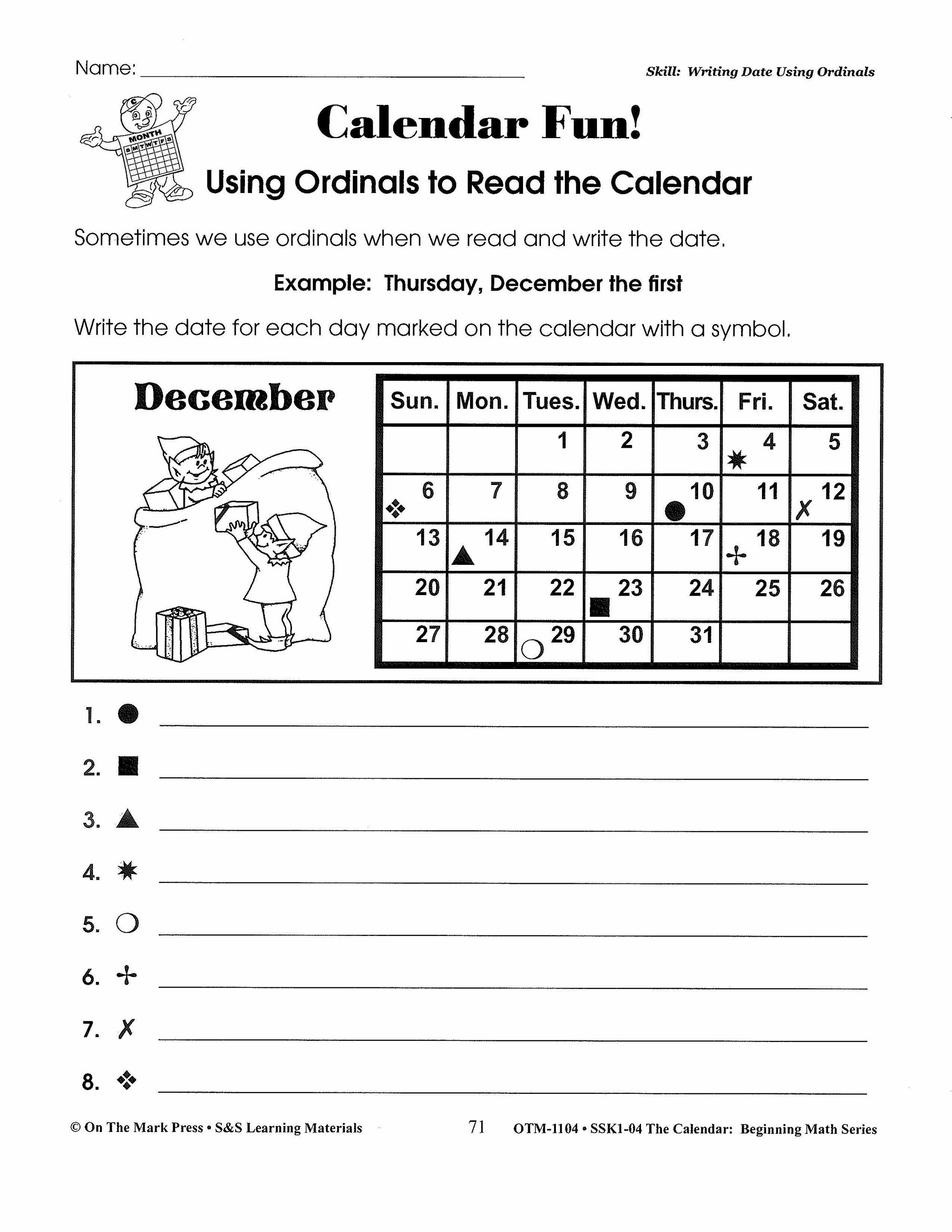 Calendar Activities Grades 1-3