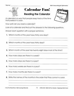 Calendar Activities Grades 1-3