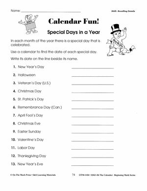 Calendar Activities Grades 1-3
