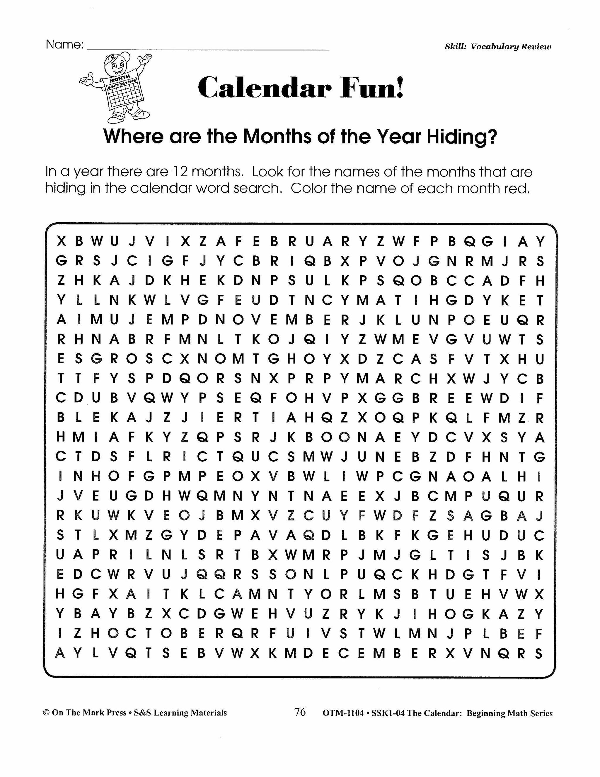 Calendar Activities Grades 1-3