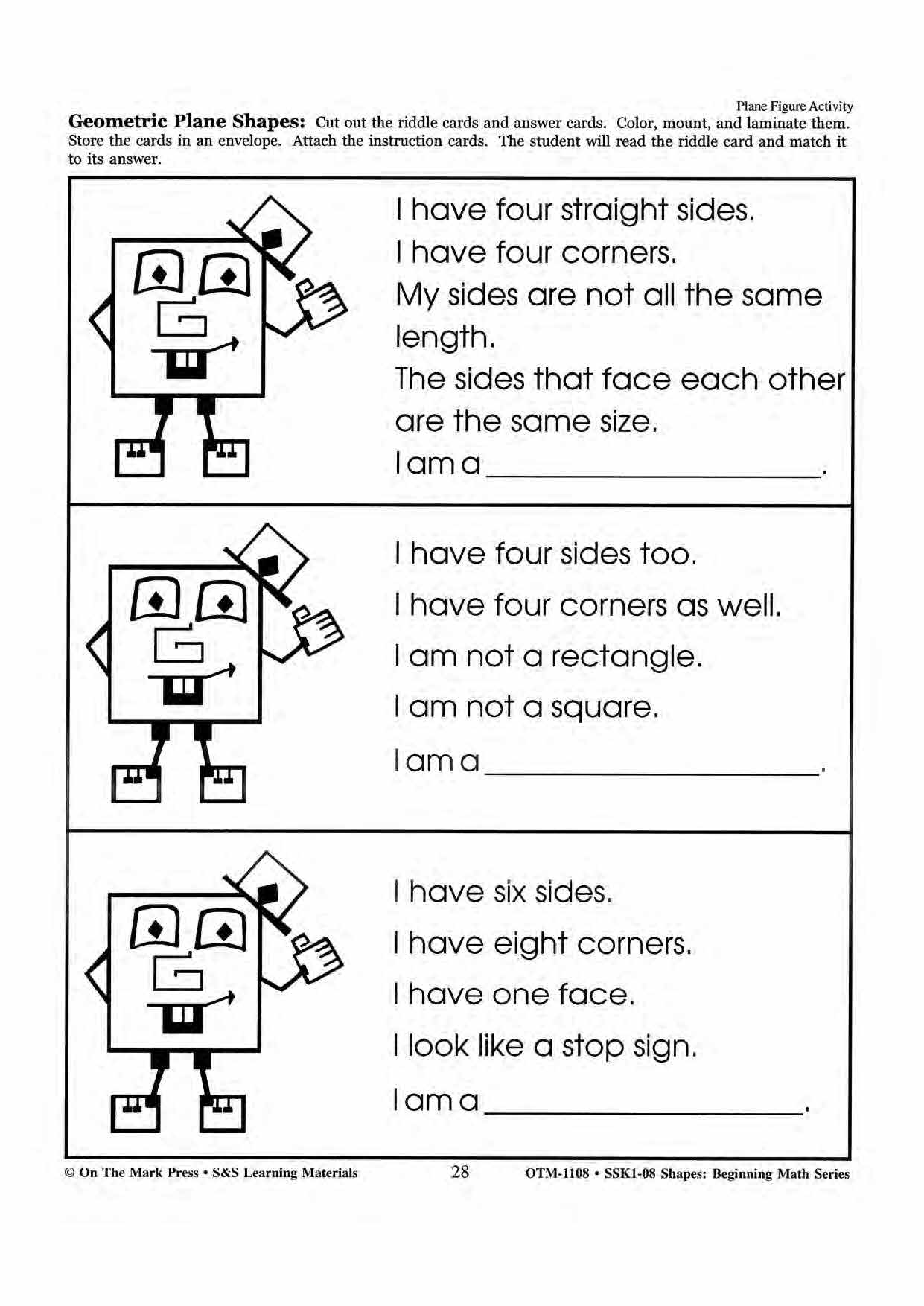 Plane & Solid Figure Activities Grades 1-3