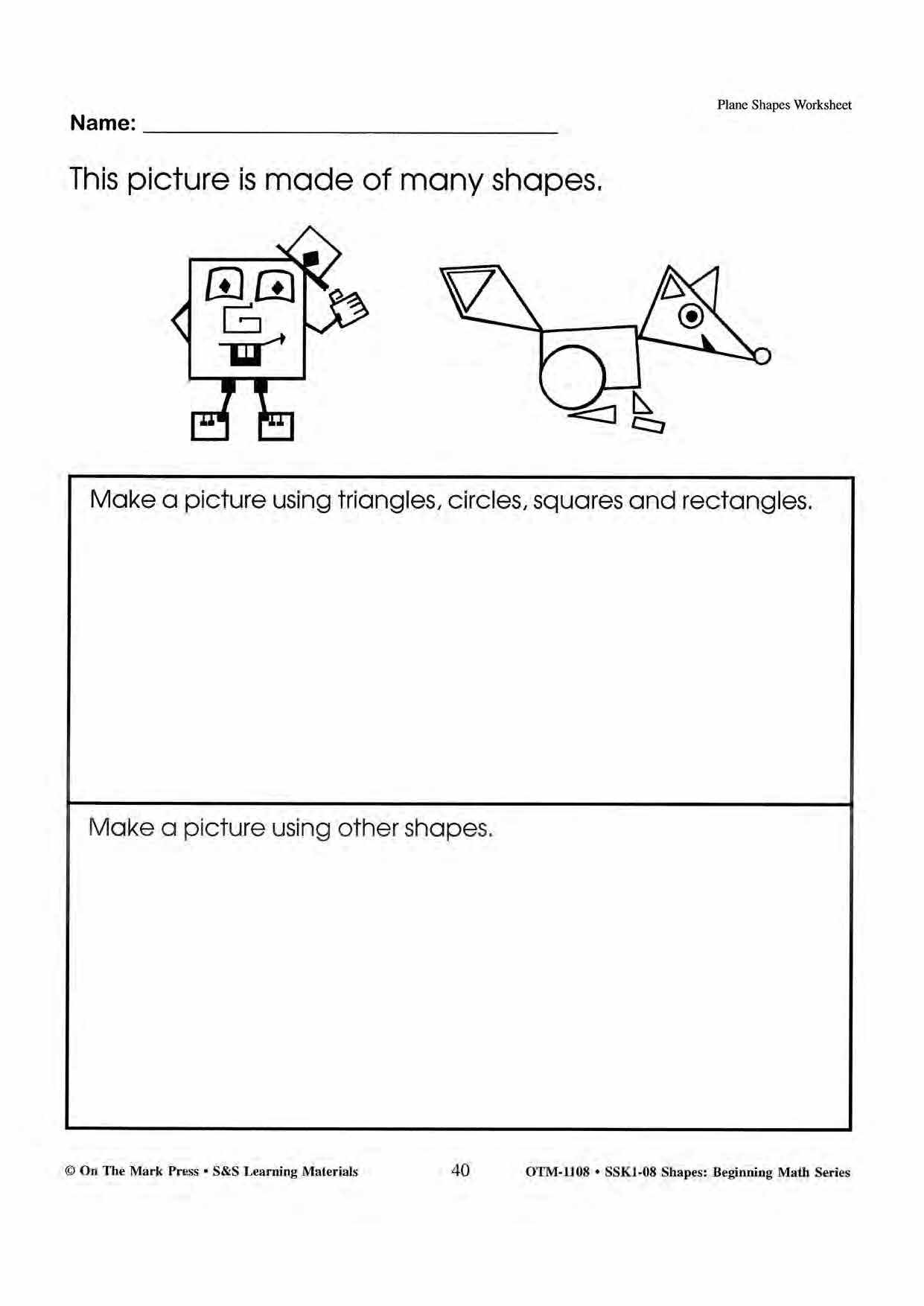 Plane & Solid Worksheets & Center Activities Grades 1-3