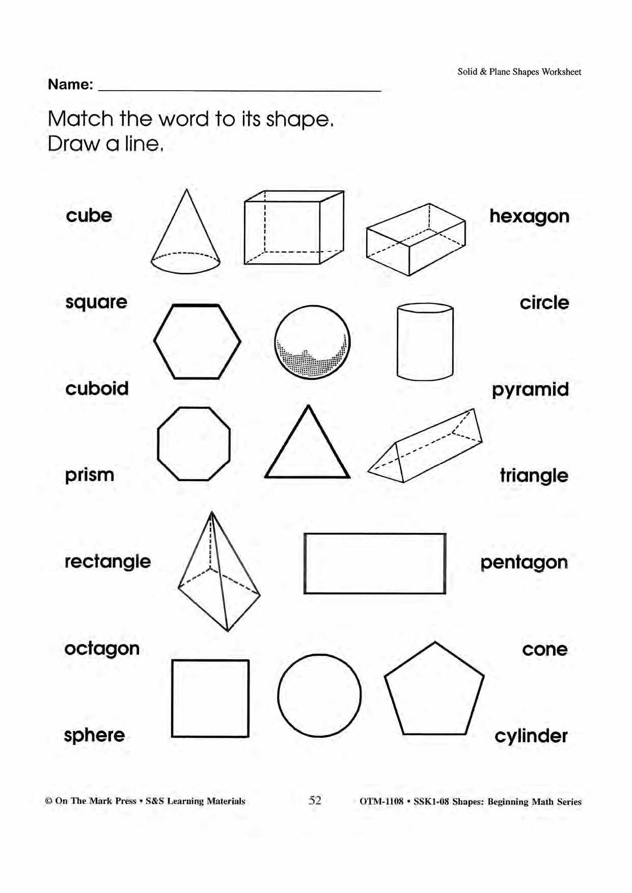 Plane & Solid Worksheets & Center Activities Grades 1-3
