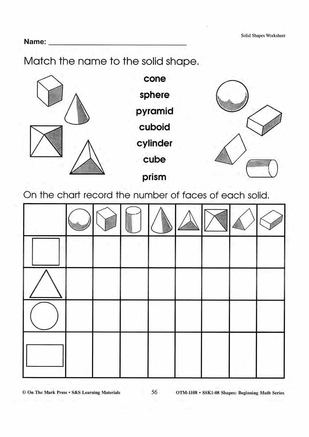 Plane & Solid Worksheets & Center Activities Grades 1-3