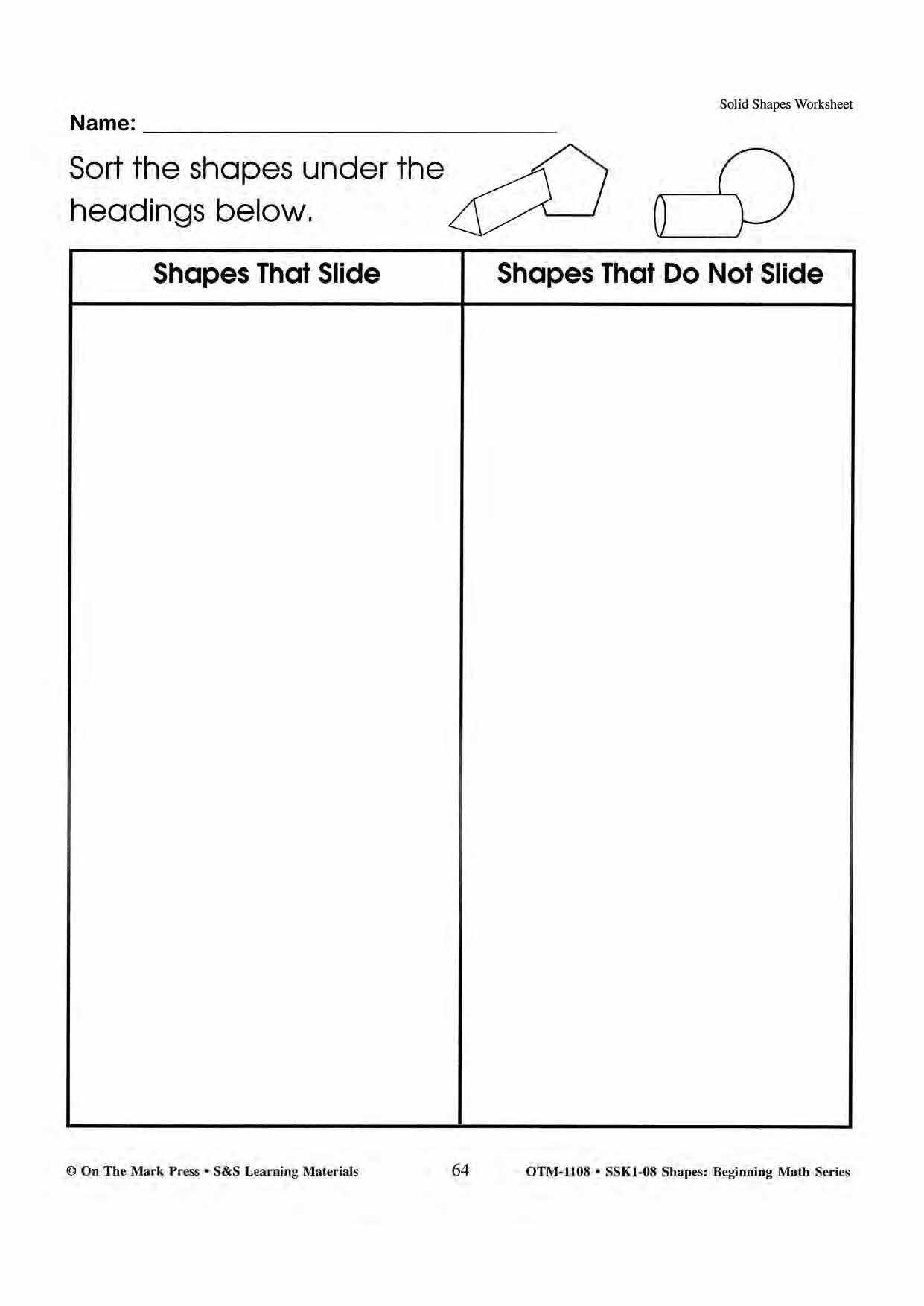 Plane & Solid Worksheets & Center Activities Grades 1-3