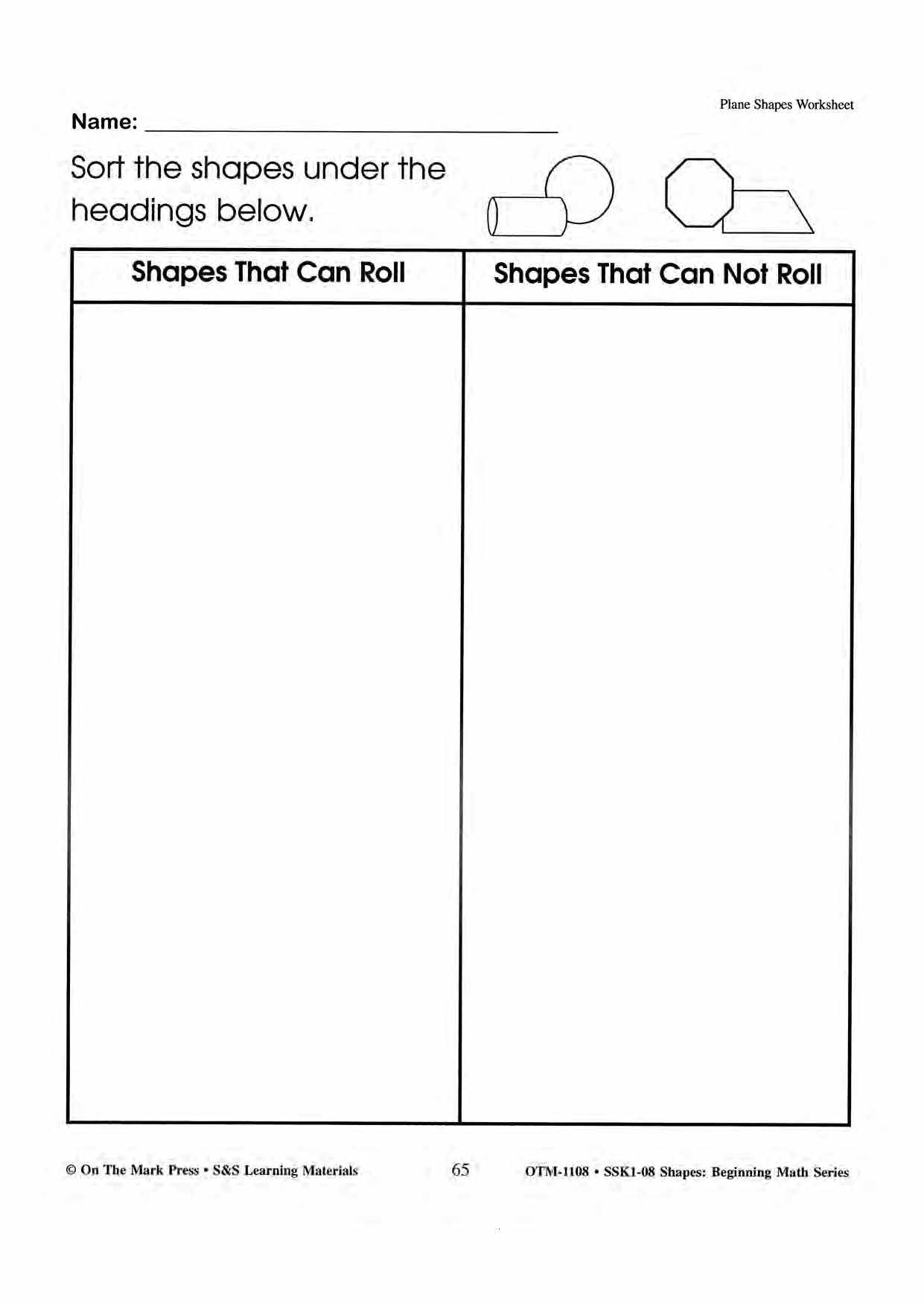 Plane & Solid Worksheets & Center Activities Grades 1-3