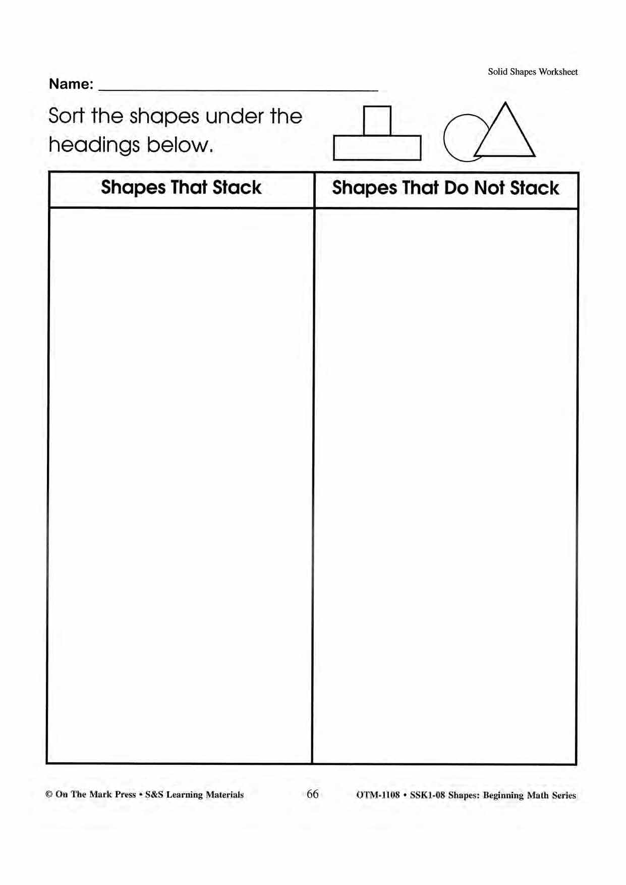 Plane & Solid Worksheets & Center Activities Grades 1-3