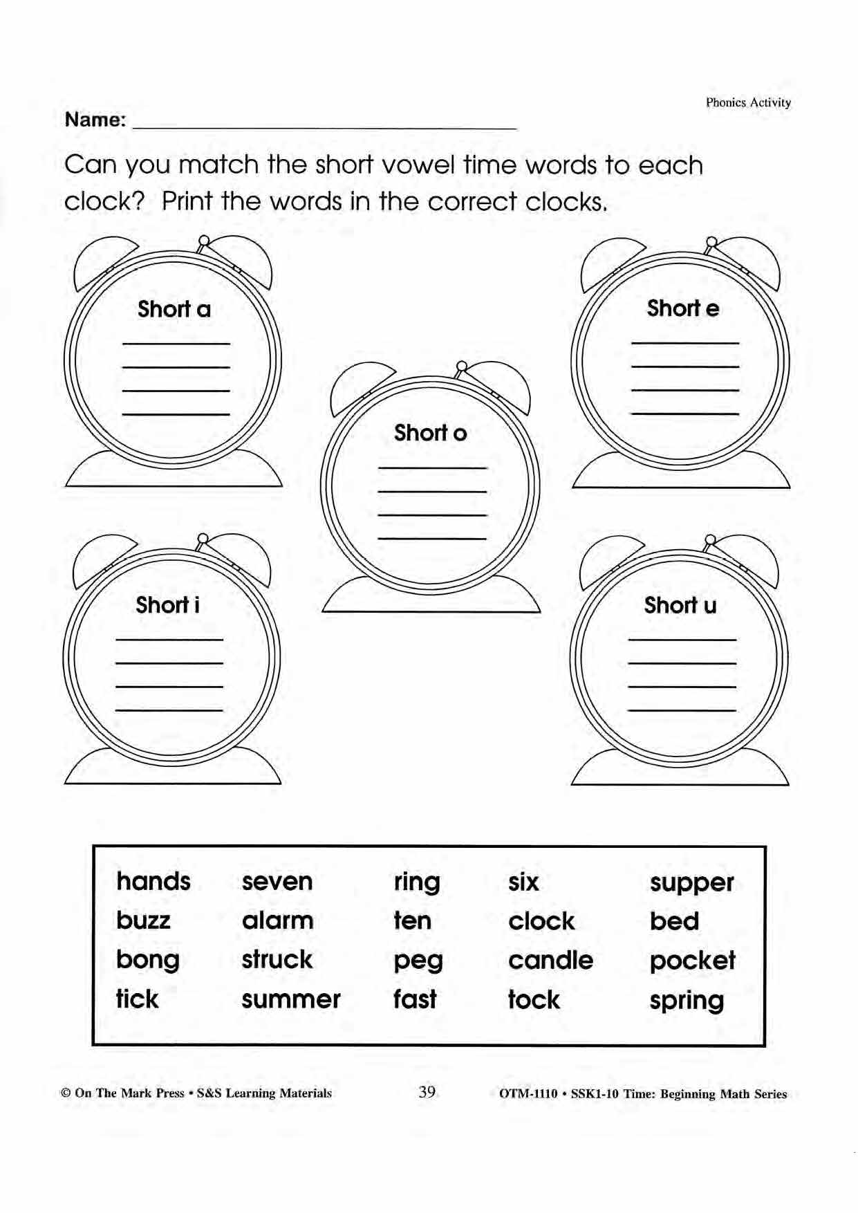 Time Phonics Activities Grades 1-3
