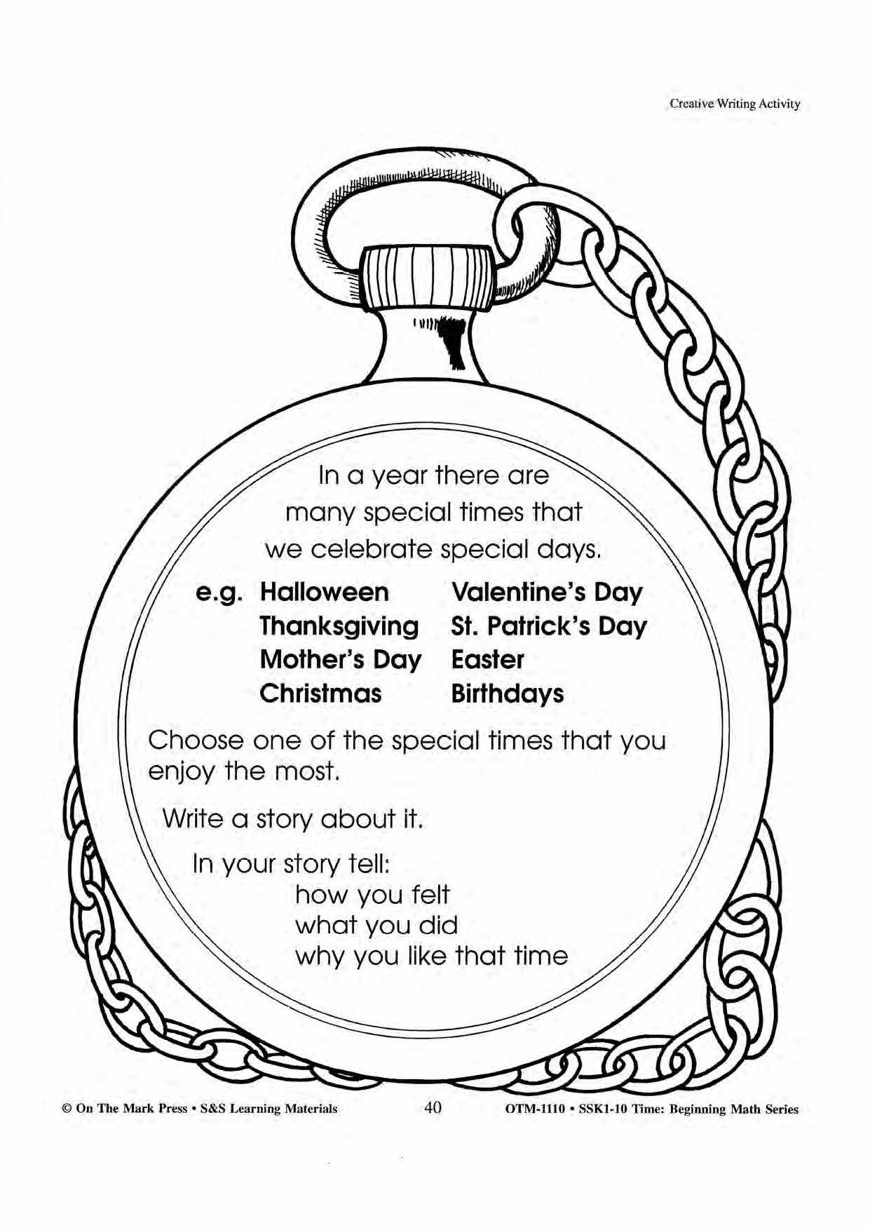 Time Creative Writing Activities Grades 1-3